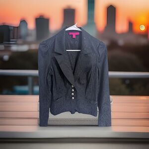 Betsey Johnson  Black Jacquard Damask Blazer Vintage Jacket Whimsical Edgy Sz 4